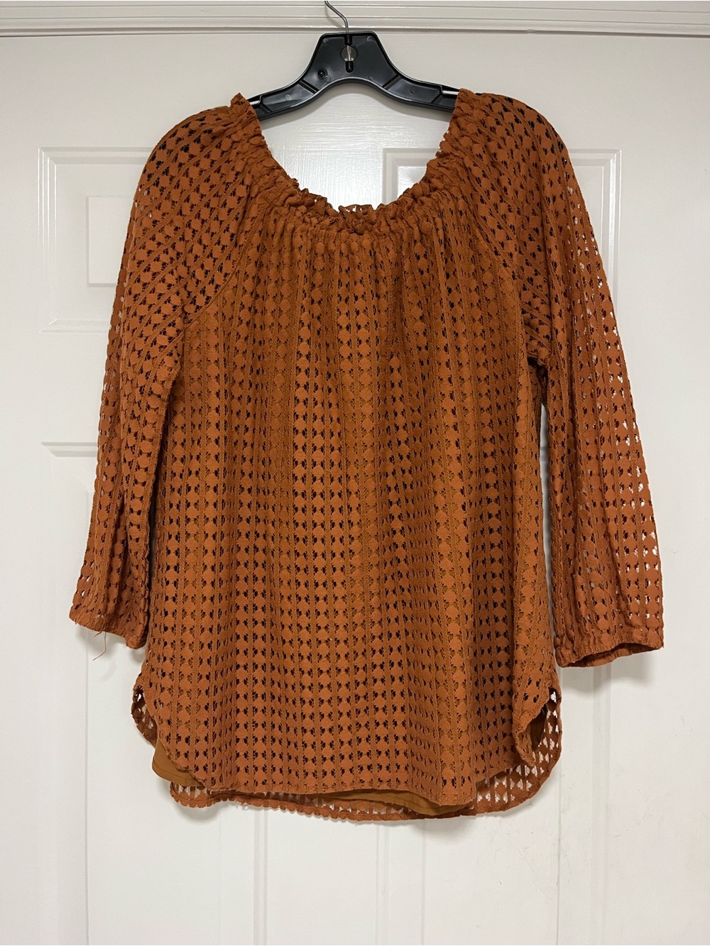 Multiples Rust Crochet Boho Blouse Medium